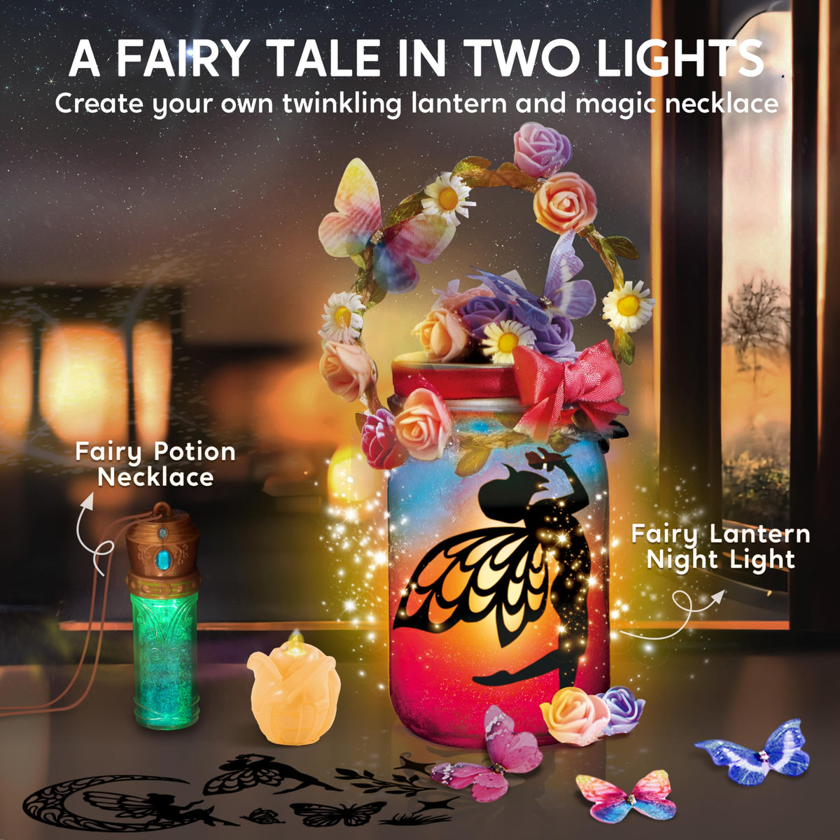 Klever Kits Fairy Lantern Kit: Rose Light & 7-Color Potion Necklace