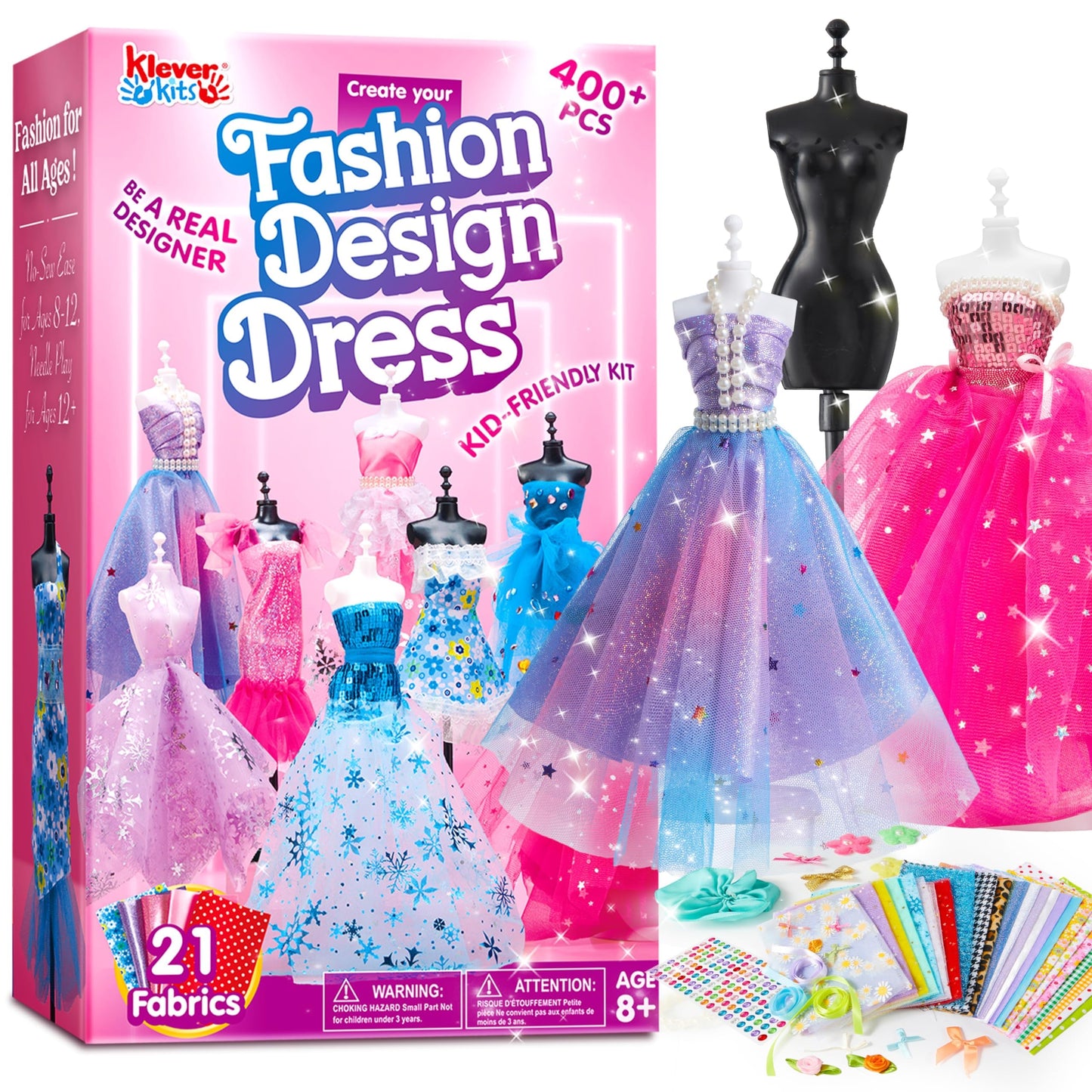 Klever Kits 400+ PCS Fashion Design Crafts for Kids – No-Sew 3-Mannequin Set (Ages 8–12)