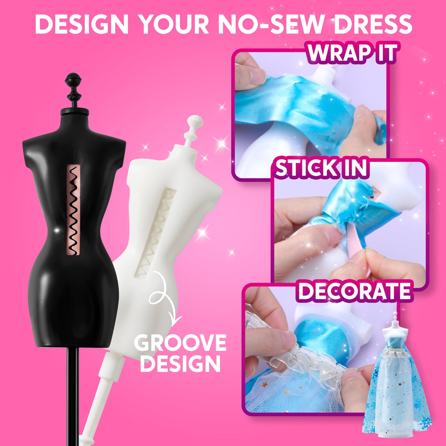Klever Kits 400+ PCS Fashion Design Crafts for Kids – No-Sew 3-Mannequin Set (Ages 8–12)