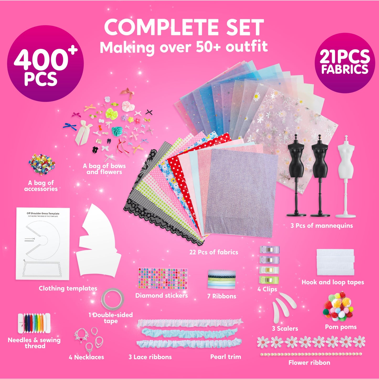 Klever Kits 400+ PCS Fashion Design Crafts for Kids – No-Sew 3-Mannequin Set (Ages 8–12)