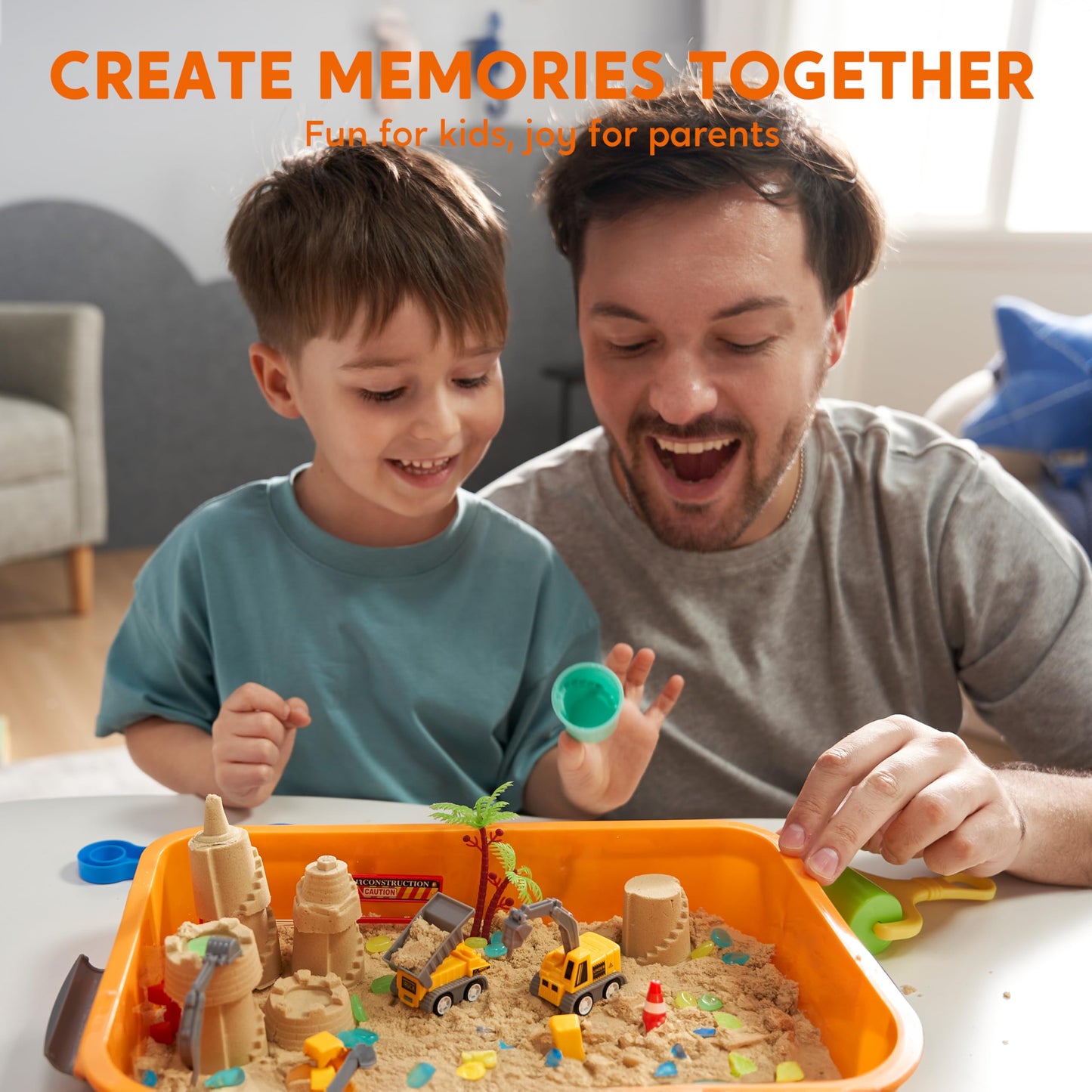 Klever Kits Construction Sensory Bin for Toddlers — Glow-in-the-Dark Stones & Castle Building Kit by JOVA