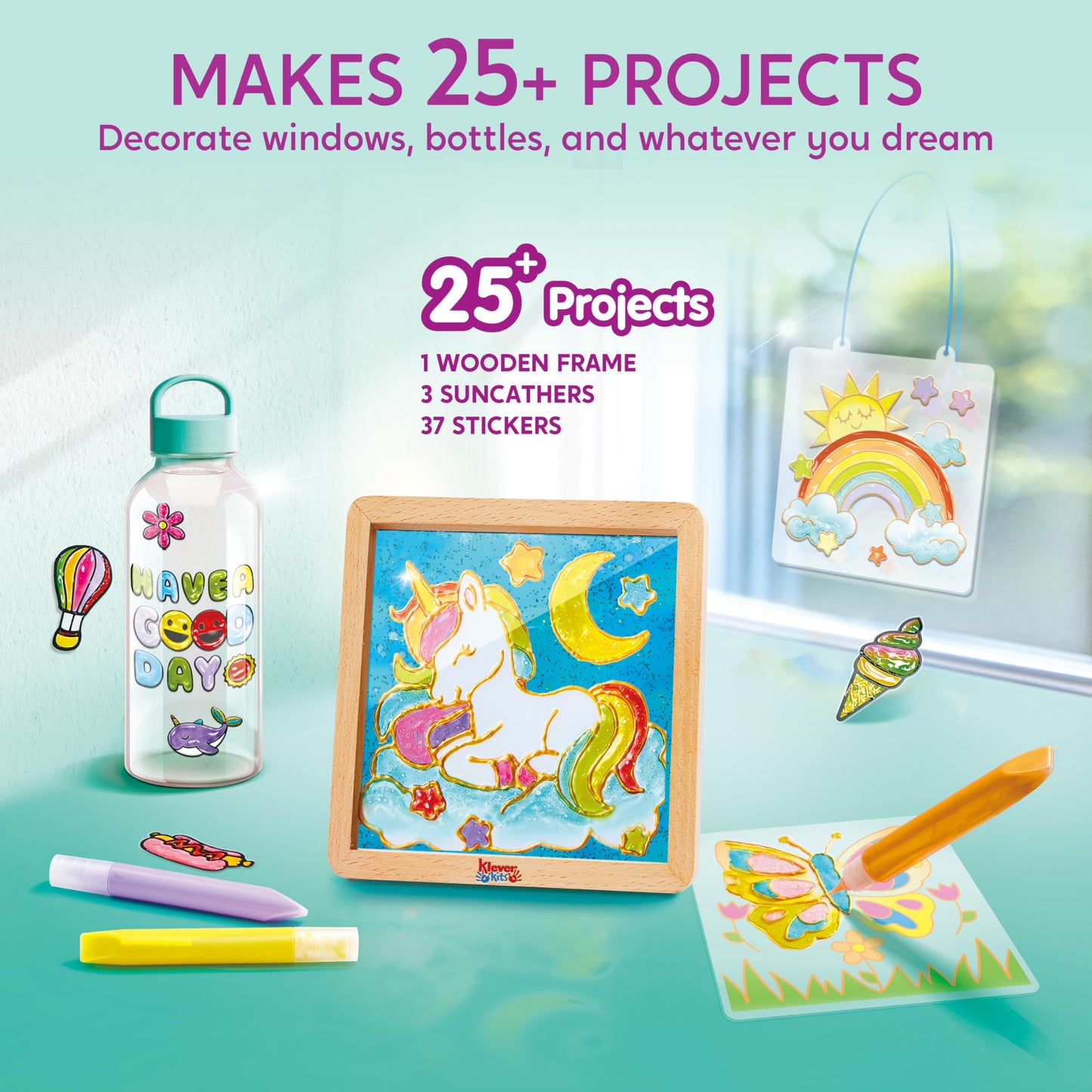 Klever Kits DIY Gel Art Suncatcher Kit for Kids – Unicorn Window Art & Photo Frame (Ages 6+)