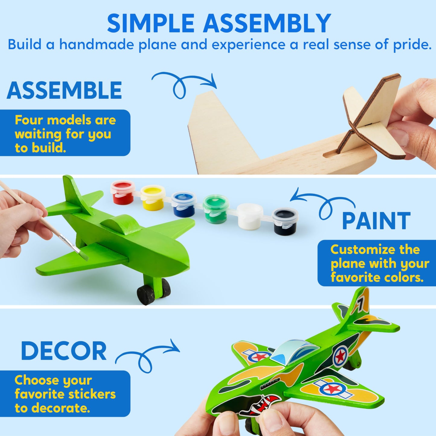 Klever Kits: 4 DIY Wooden Aircrafts - Build & Paint Your Own Airplane Craft Kit