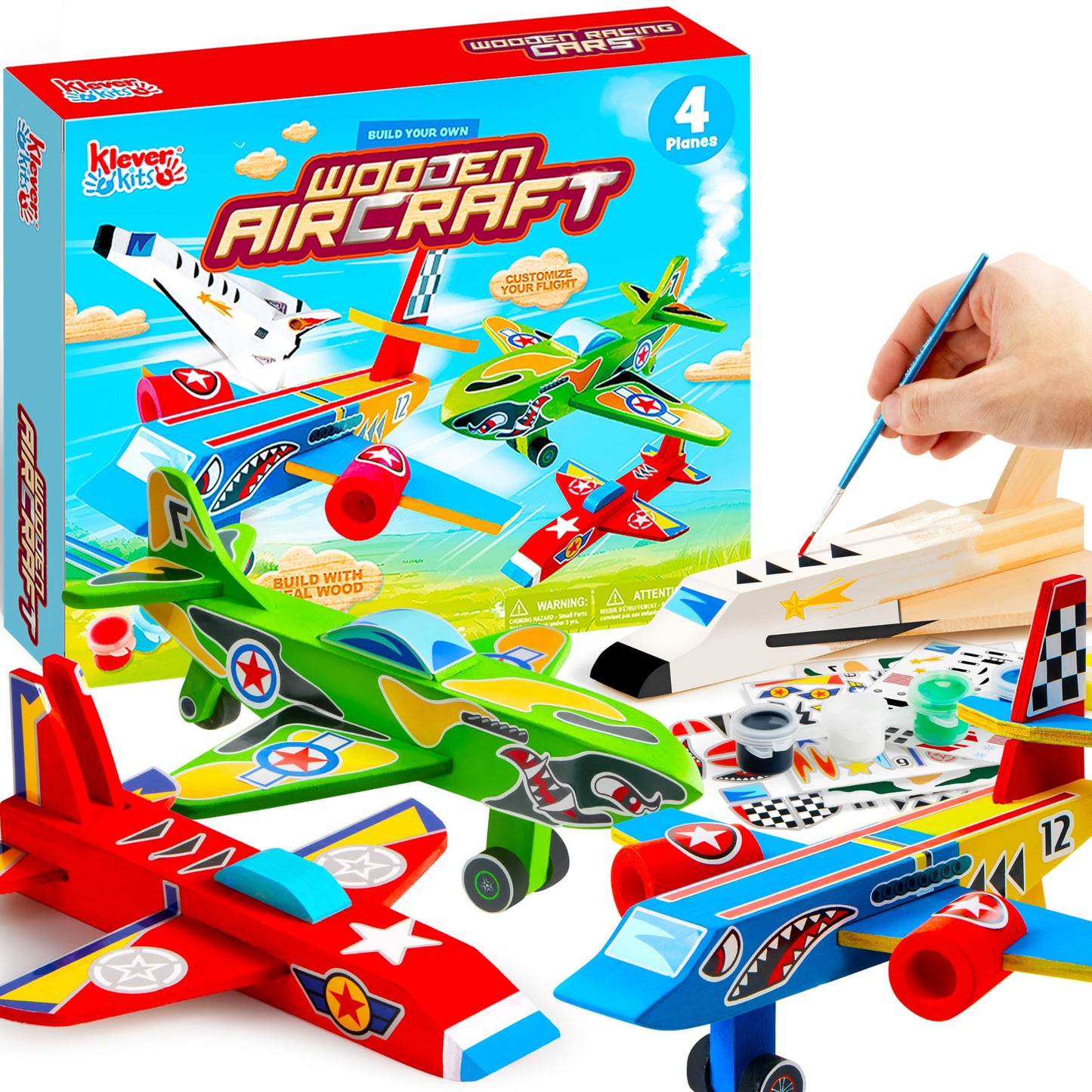 Klever Kits: 4 DIY Wooden Aircrafts - Build & Paint Your Own Airplane Craft Kit