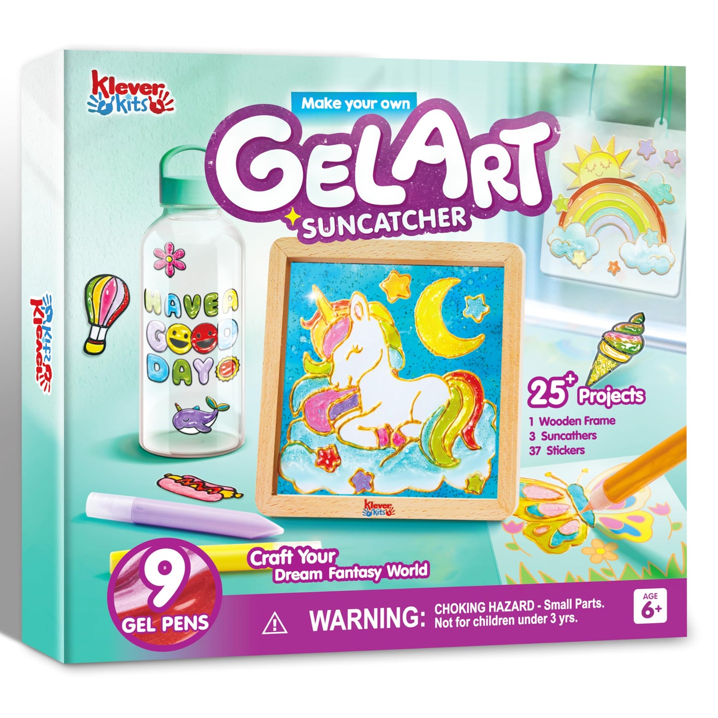 Klever Kits DIY Gel Art Suncatcher Kit for Kids – Unicorn Window Art & Photo Frame (Ages 6+)
