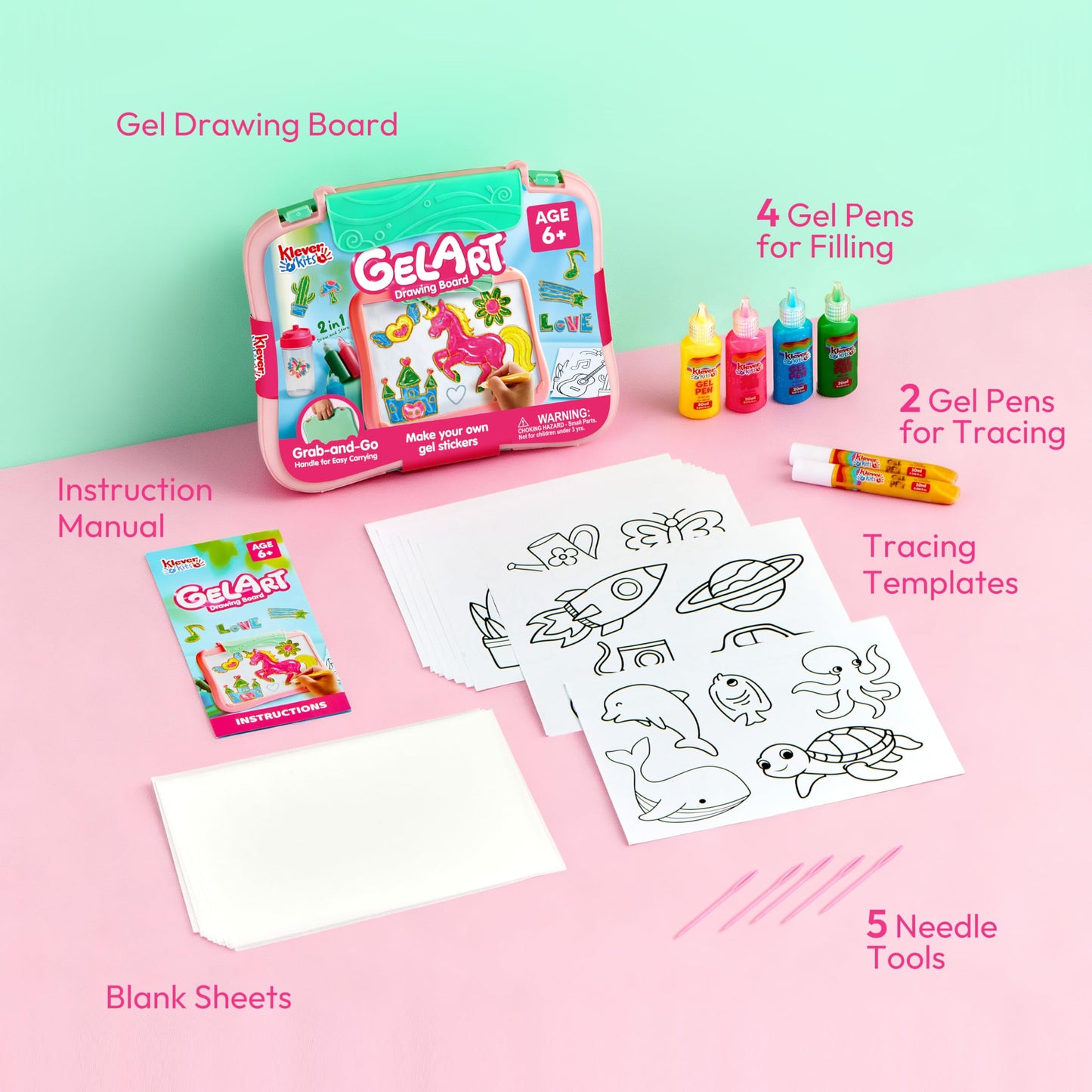 Klever Kits Gel Art Drawing Board – Window Craft & Stickers for Kids 6+