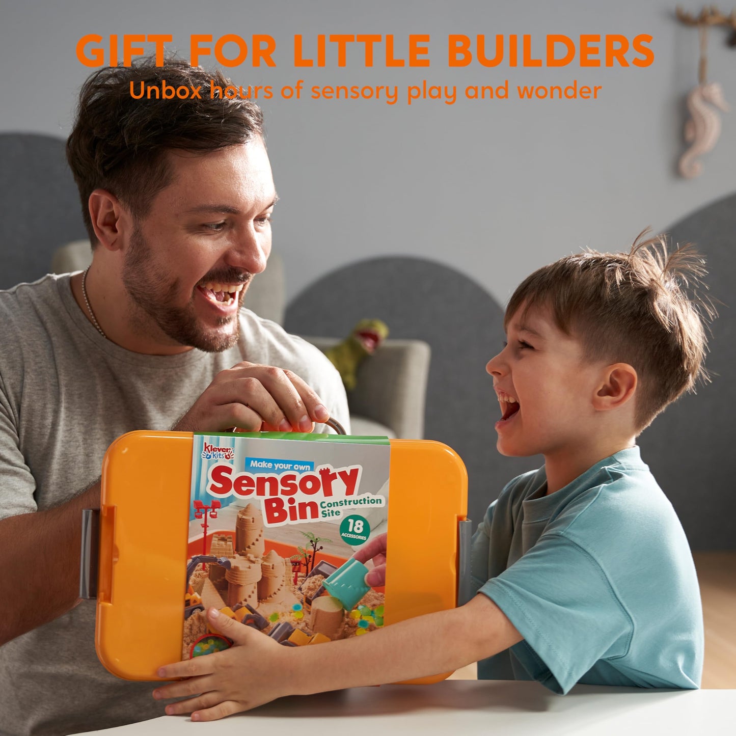 Klever Kits Construction Sensory Bin for Toddlers — Glow-in-the-Dark Stones & Castle Building Kit by JOVA
