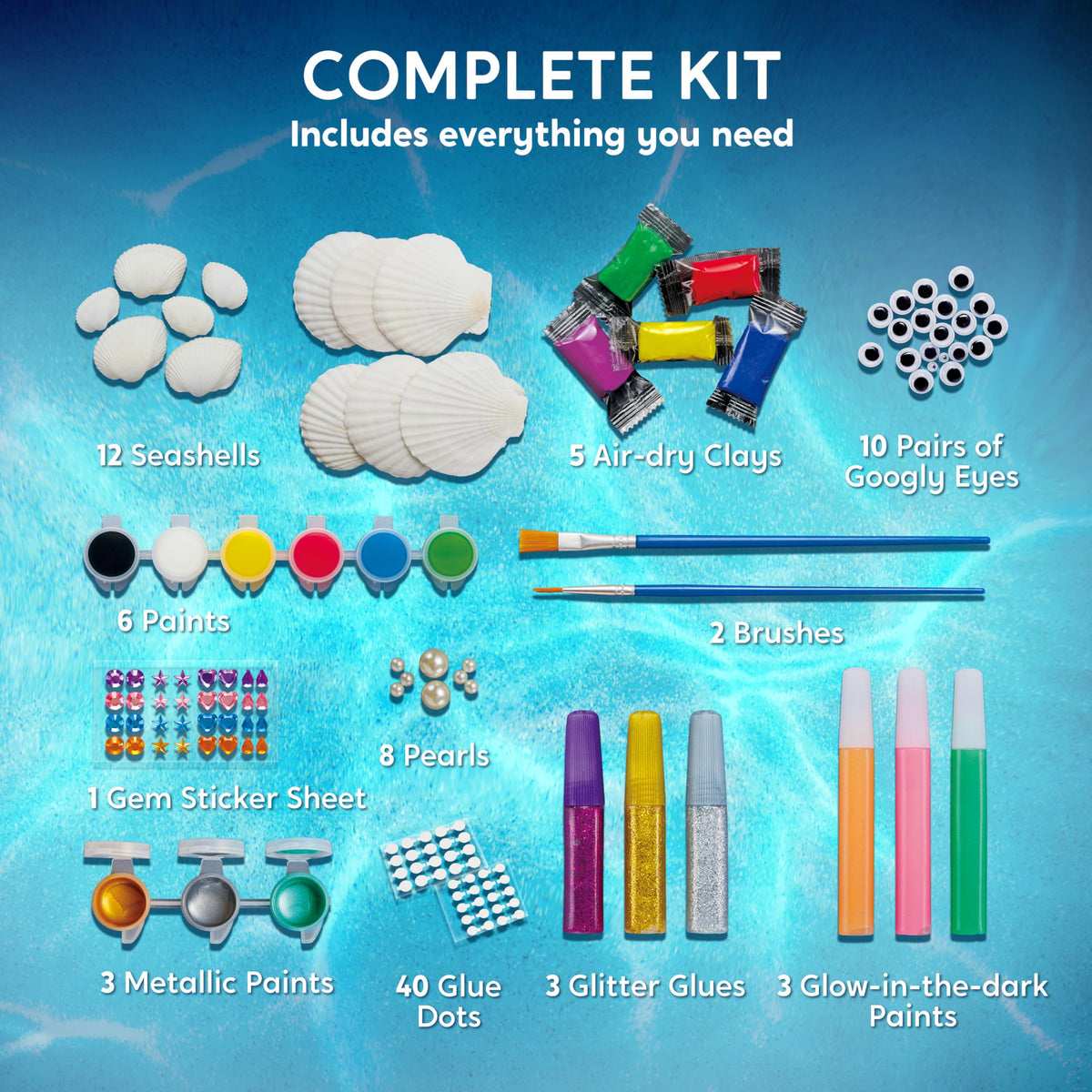 Klever Kits 12 Glow-in-the-Dark Sea Shell Painting Kit – Arts & Crafts for Kids 6-12