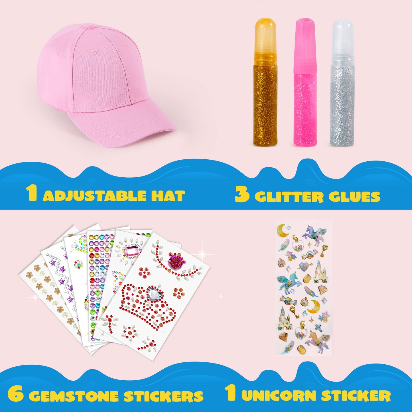 Klever Kits Decorate Your Own Baseball Cap – Gems & Stickers DIY Kit for Kids