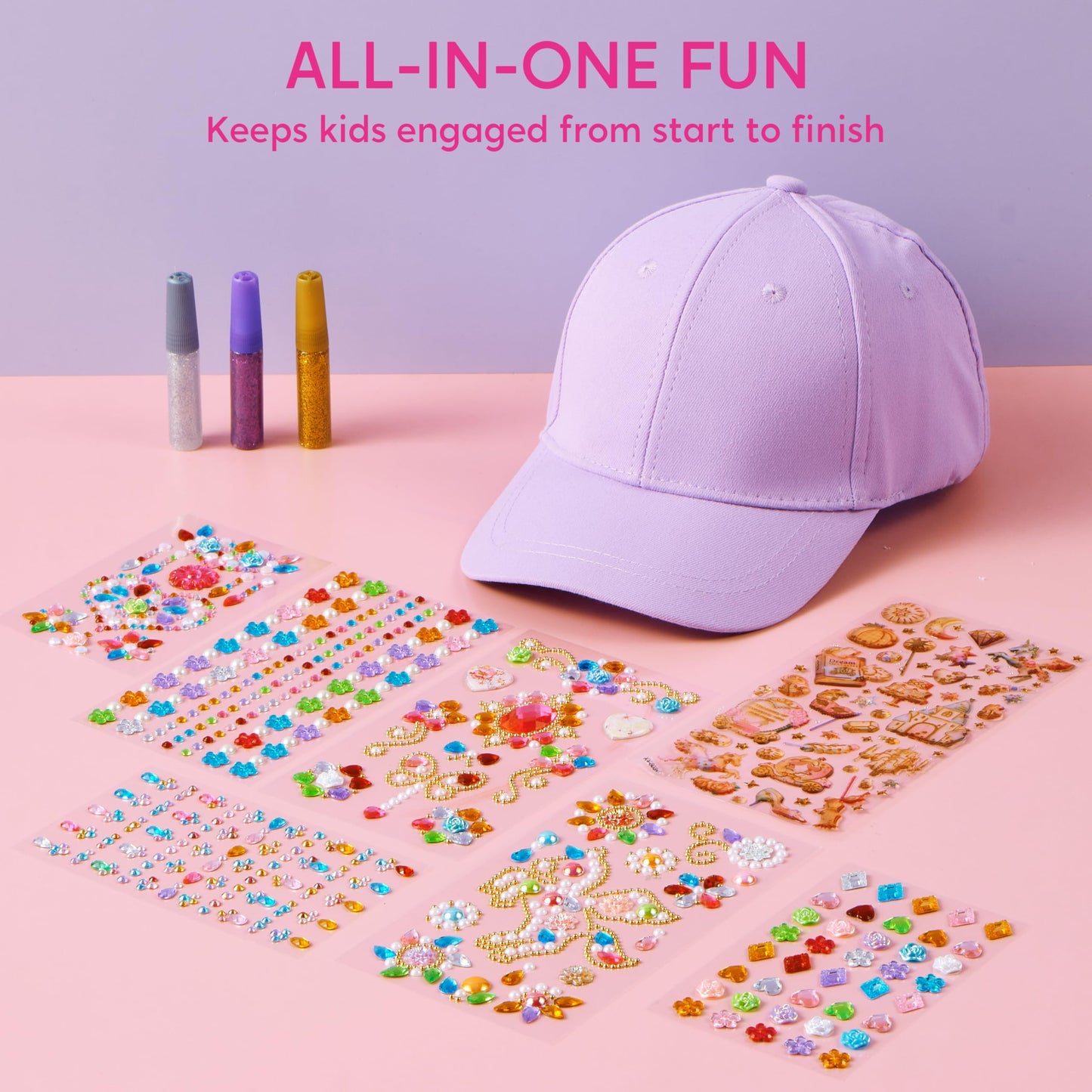 Klever Kits Gem Hat Kit for Girls – DIY Cap Decorating with Gems