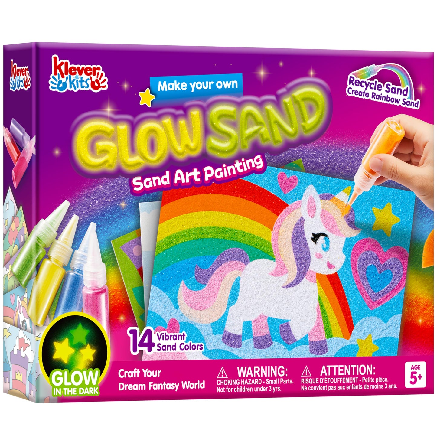 Klever Kits Glow Sand Art Kit for Kids – 14 Colors, 6 Templates, Glow in the Dark