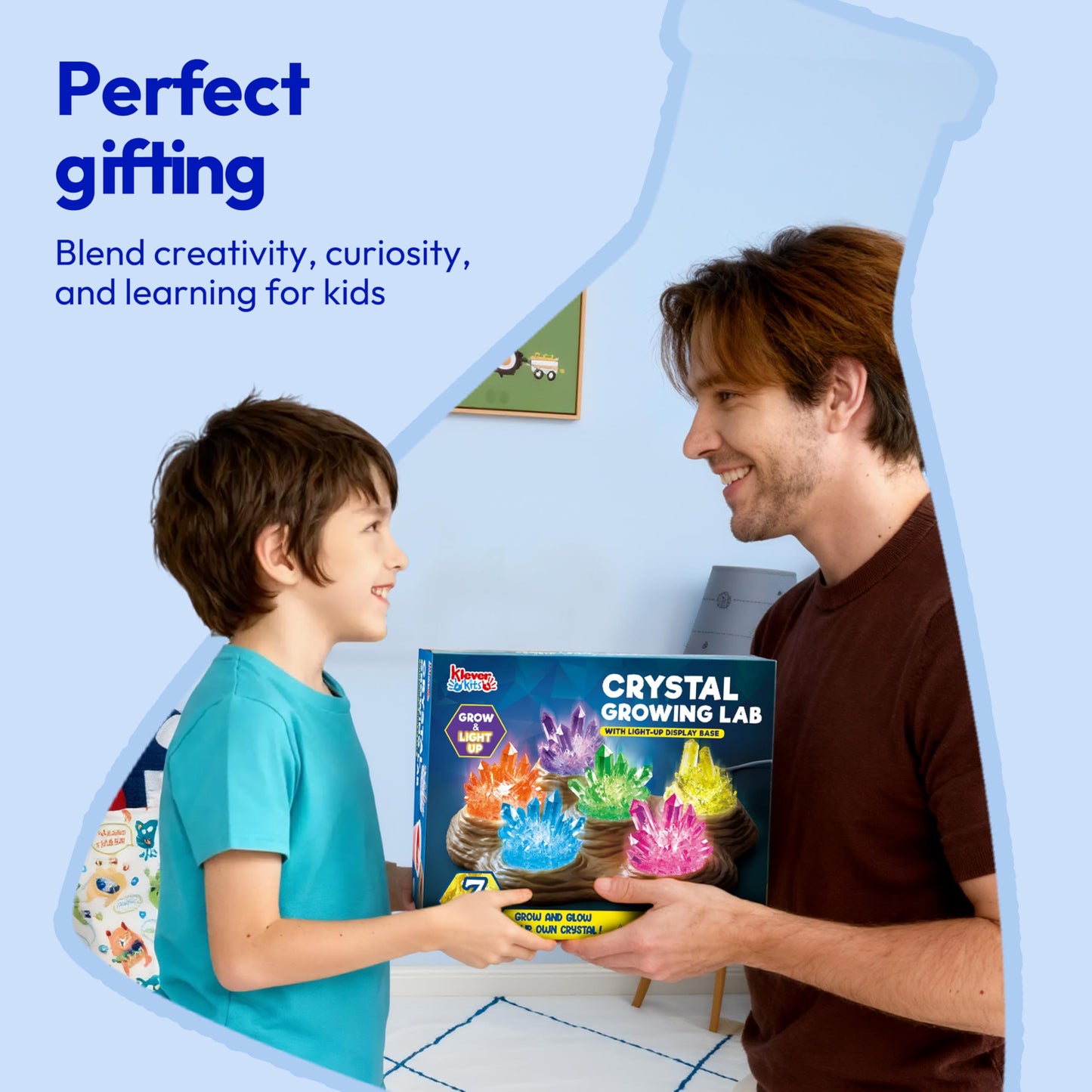 Klever Kits Crystal Growing Lab – 7-Color Kit with Light-Up Base for Kids 8-12 | STEM Toy by Jova