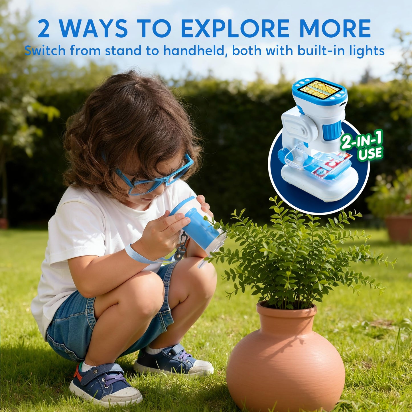 Klever Kits 2-in-1 Handheld Microscope for Kids — 1000X HD Digital Scope with 2.0-inch Screen, 32GB Card, by Jova