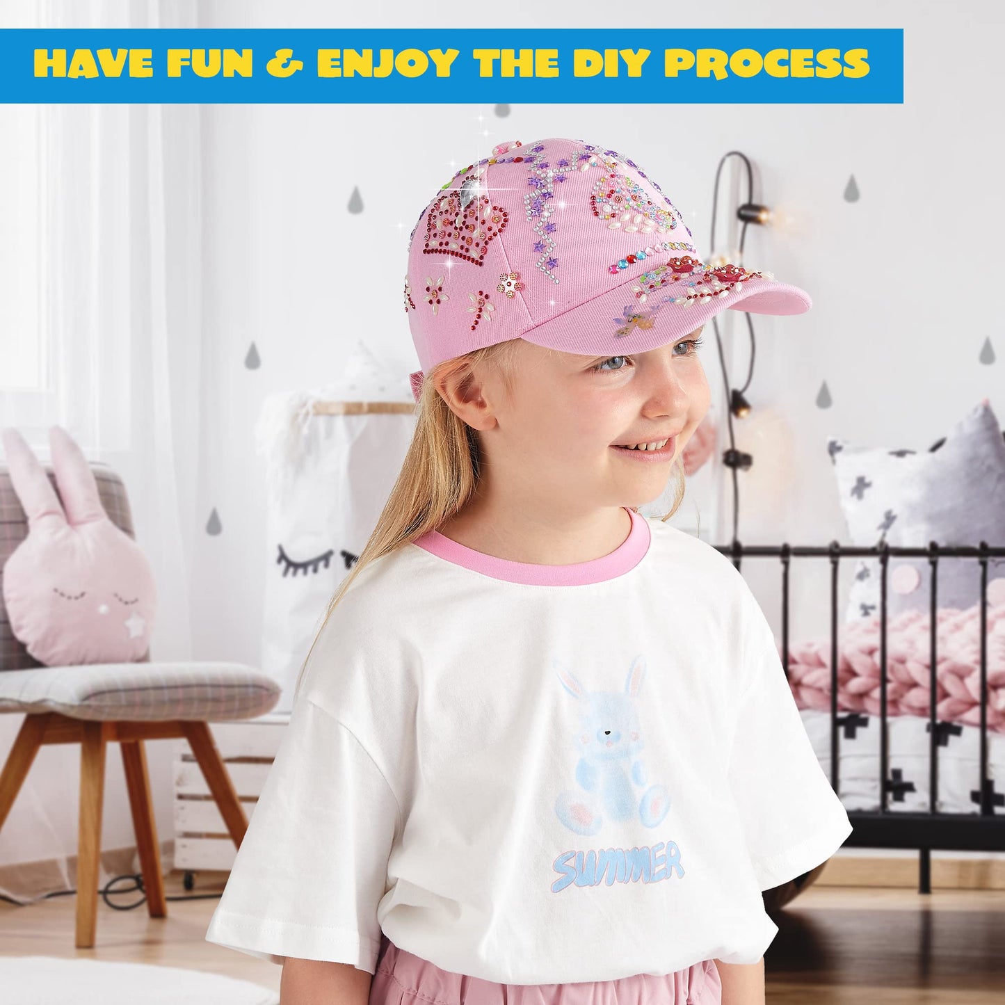 Klever Kits Decorate Your Own Baseball Cap – Gems & Stickers DIY Kit for Kids