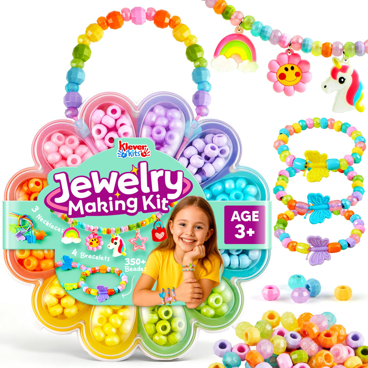 Klever Kits Jewelry Making Kit by JOVA — 350+ Beads, Flower Box, DIY Bracelets & Necklaces