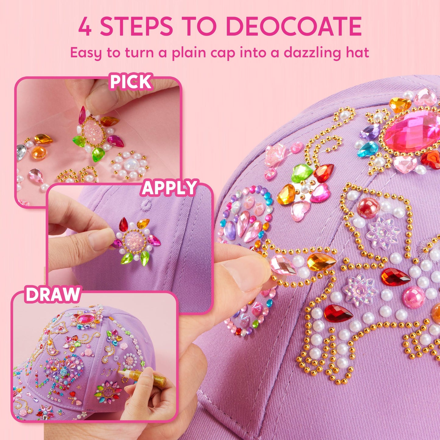 Klever Kits Gem Hat Kit for Girls – DIY Cap Decorating with Gems
