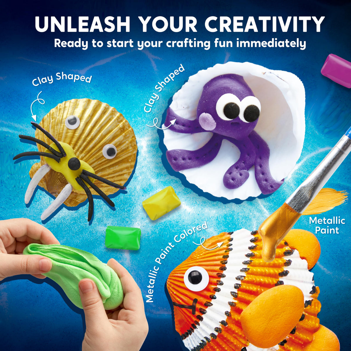 Klever Kits 12 Glow-in-the-Dark Sea Shell Painting Kit – Arts & Crafts for Kids 6-12