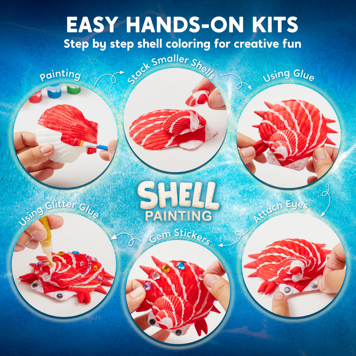 Klever Kits 12 Glow-in-the-Dark Sea Shell Painting Kit – Arts & Crafts for Kids 6-12