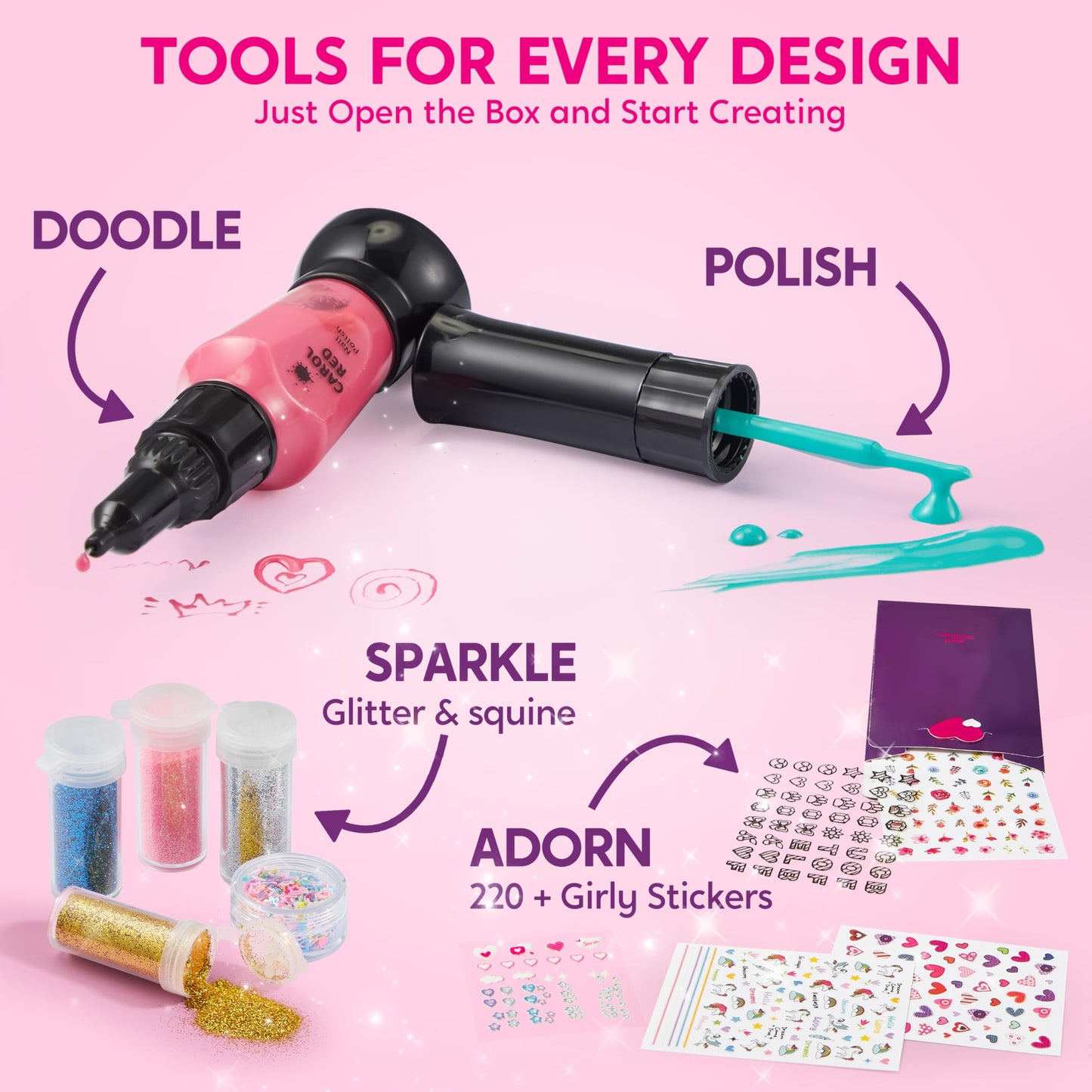 Klever Kits Kids Nail Polish Set & Nail Art Kit for Girls by JOVA – Glitter, Stickers, Peel Off & Quick Dry