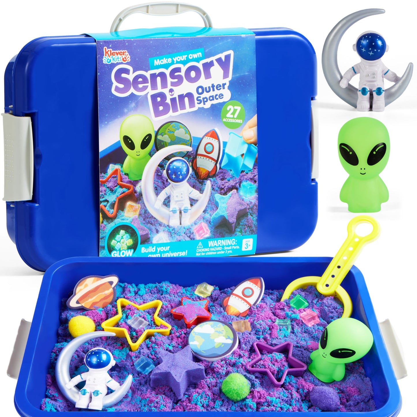 Klever Kits Outer Space Sensory Bin for Toddlers by JOVA – Glow-in-the-Dark Alien & Dual-Color Sand