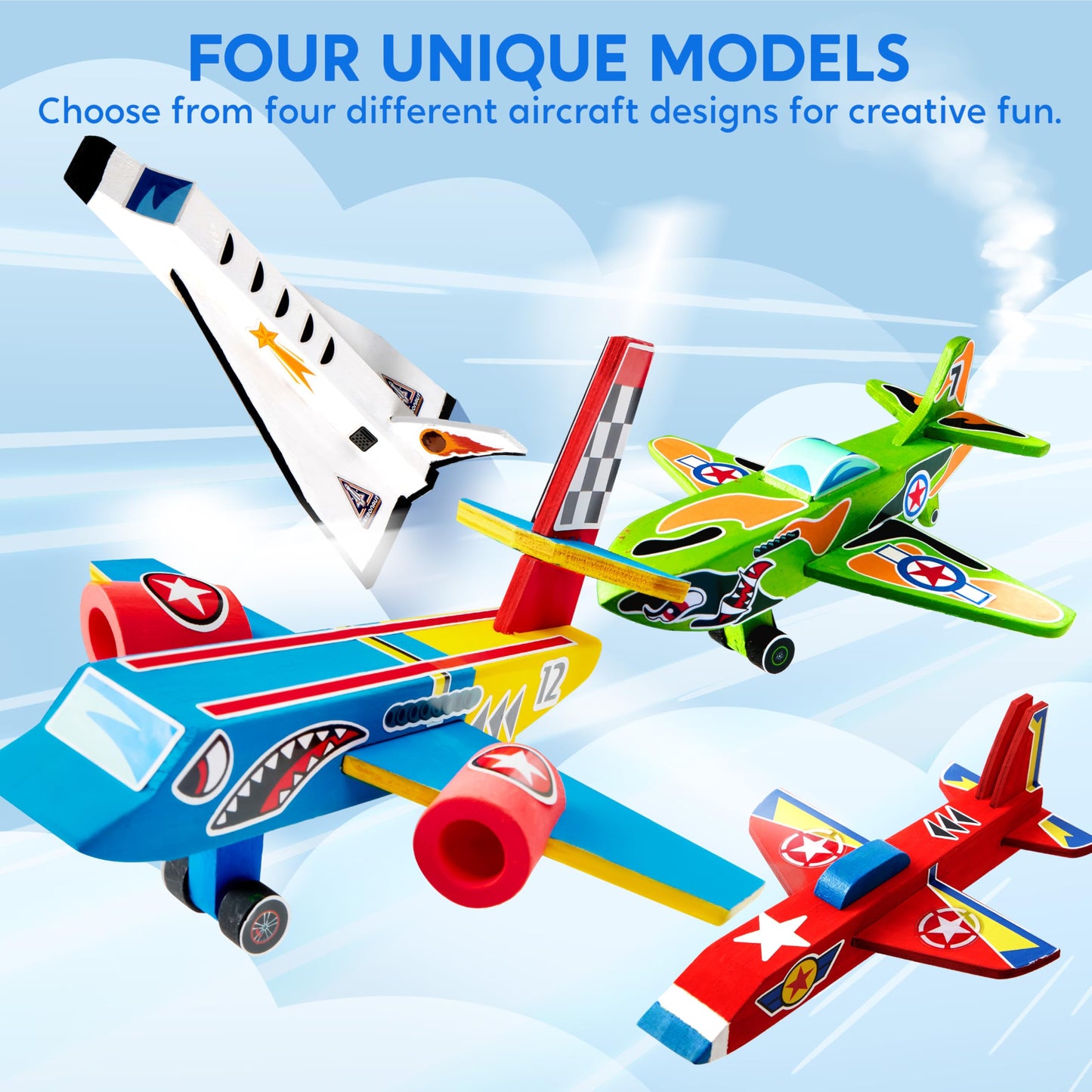 Klever Kits: 4 DIY Wooden Aircrafts - Build & Paint Your Own Airplane Craft Kit