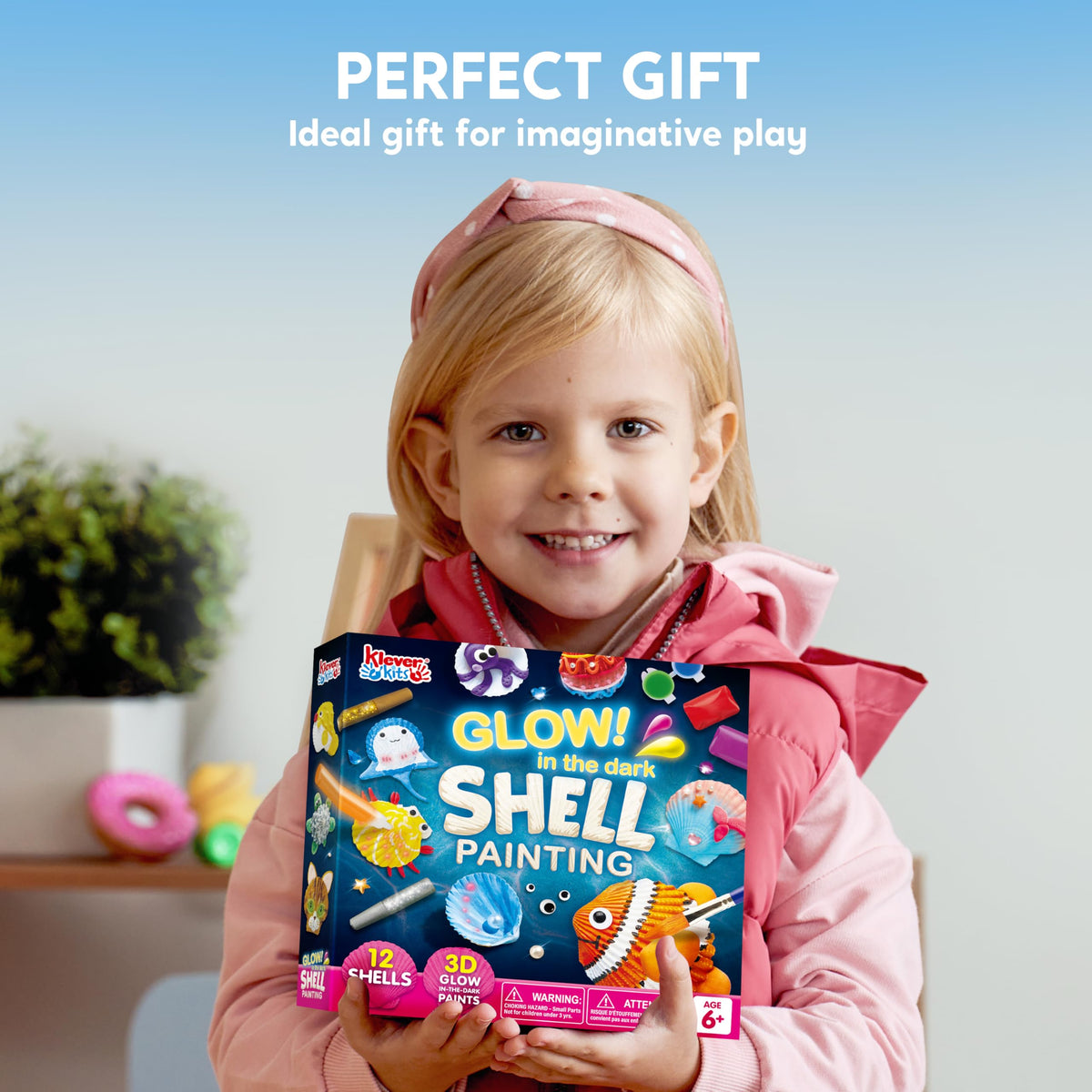 Klever Kits 12 Glow-in-the-Dark Sea Shell Painting Kit – Arts & Crafts for Kids 6-12