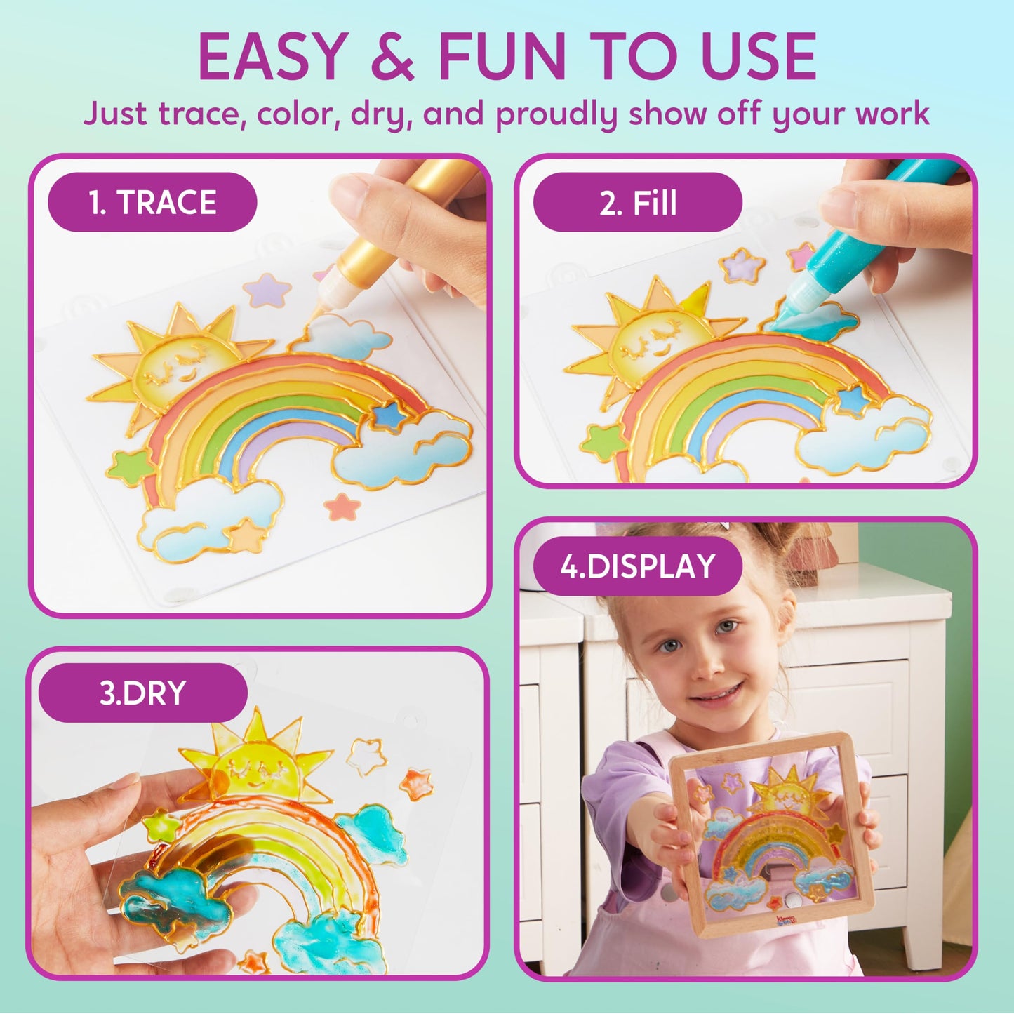 Klever Kits DIY Gel Art Suncatcher Kit for Kids – Unicorn Window Art & Photo Frame (Ages 6+)