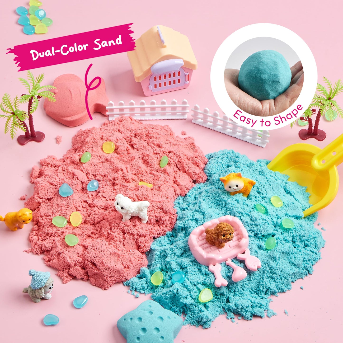 Klever Kits Pet Sensory Bin for Toddlers – Glow-in-the-Dark Stones & Dual-Color Sand Sandbox with Lid by JOVA