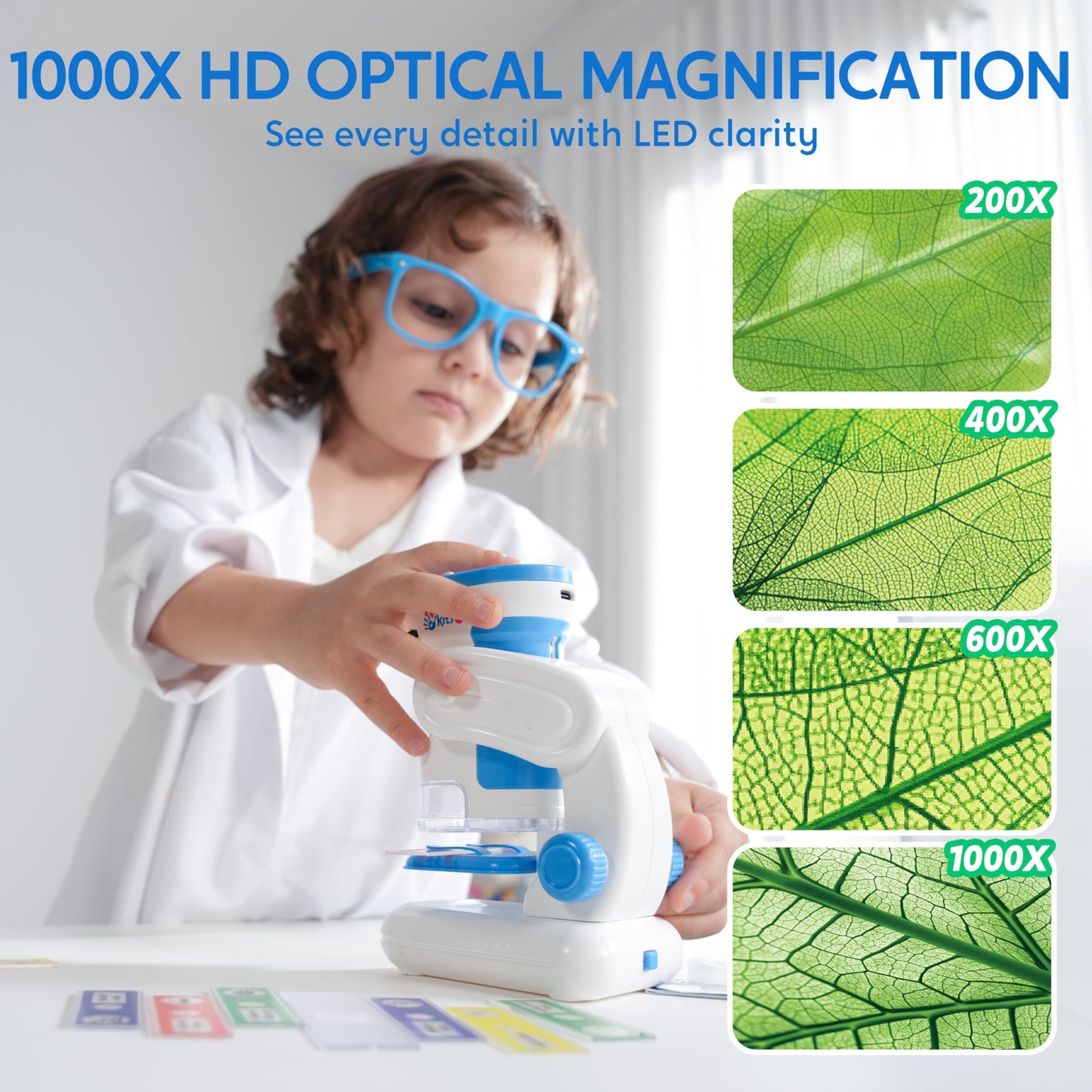 Klever Kits 2-in-1 Handheld Microscope for Kids — 1000X HD Digital Scope with 2.0-inch Screen, 32GB Card, by Jova