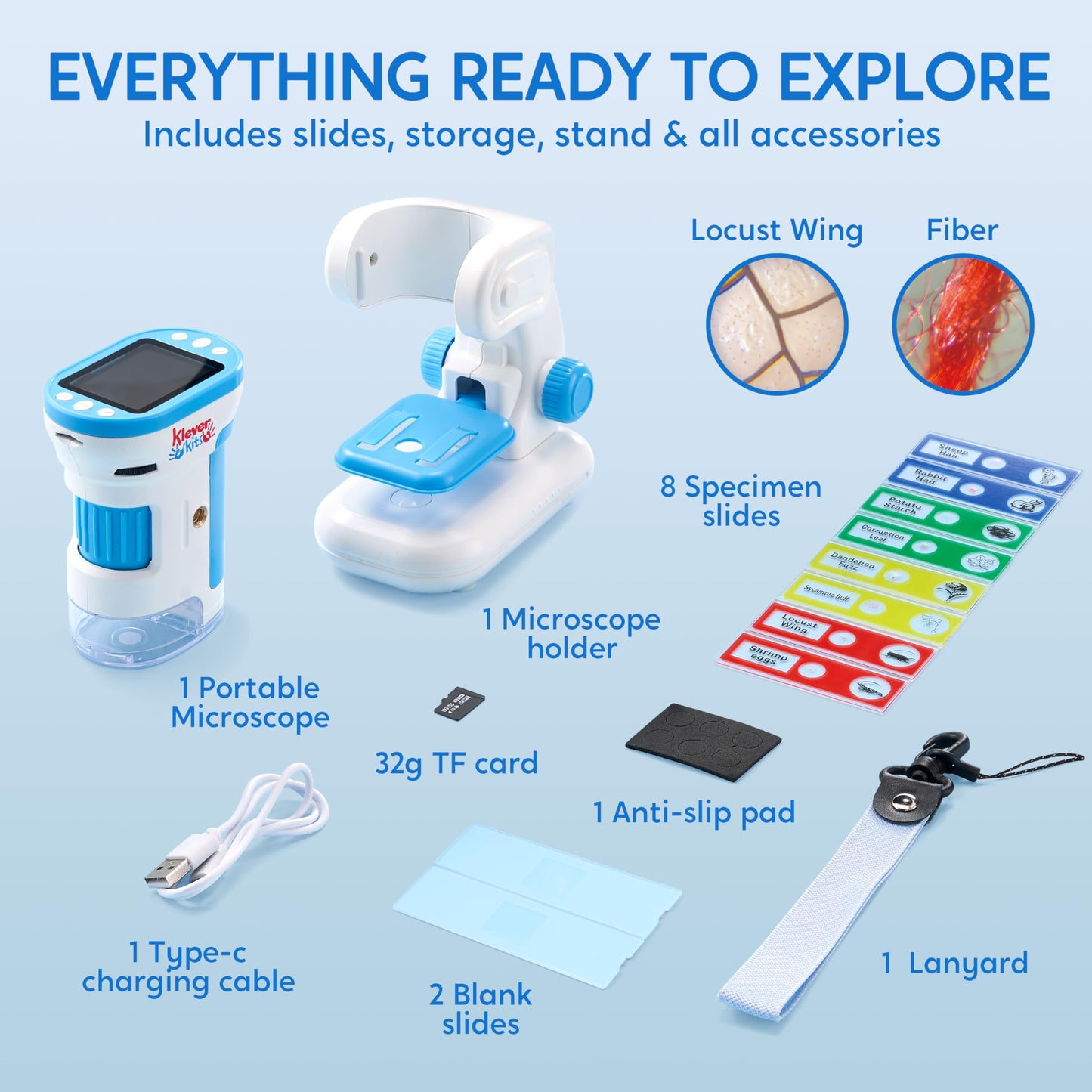 Klever Kits 2-in-1 Handheld Microscope for Kids — 1000X HD Digital Scope with 2.0-inch Screen, 32GB Card, by Jova