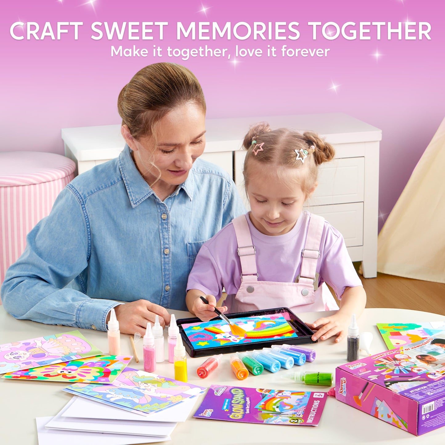 Klever Kits Glow Sand Art Kit for Kids – 14 Colors, 6 Templates, Glow in the Dark