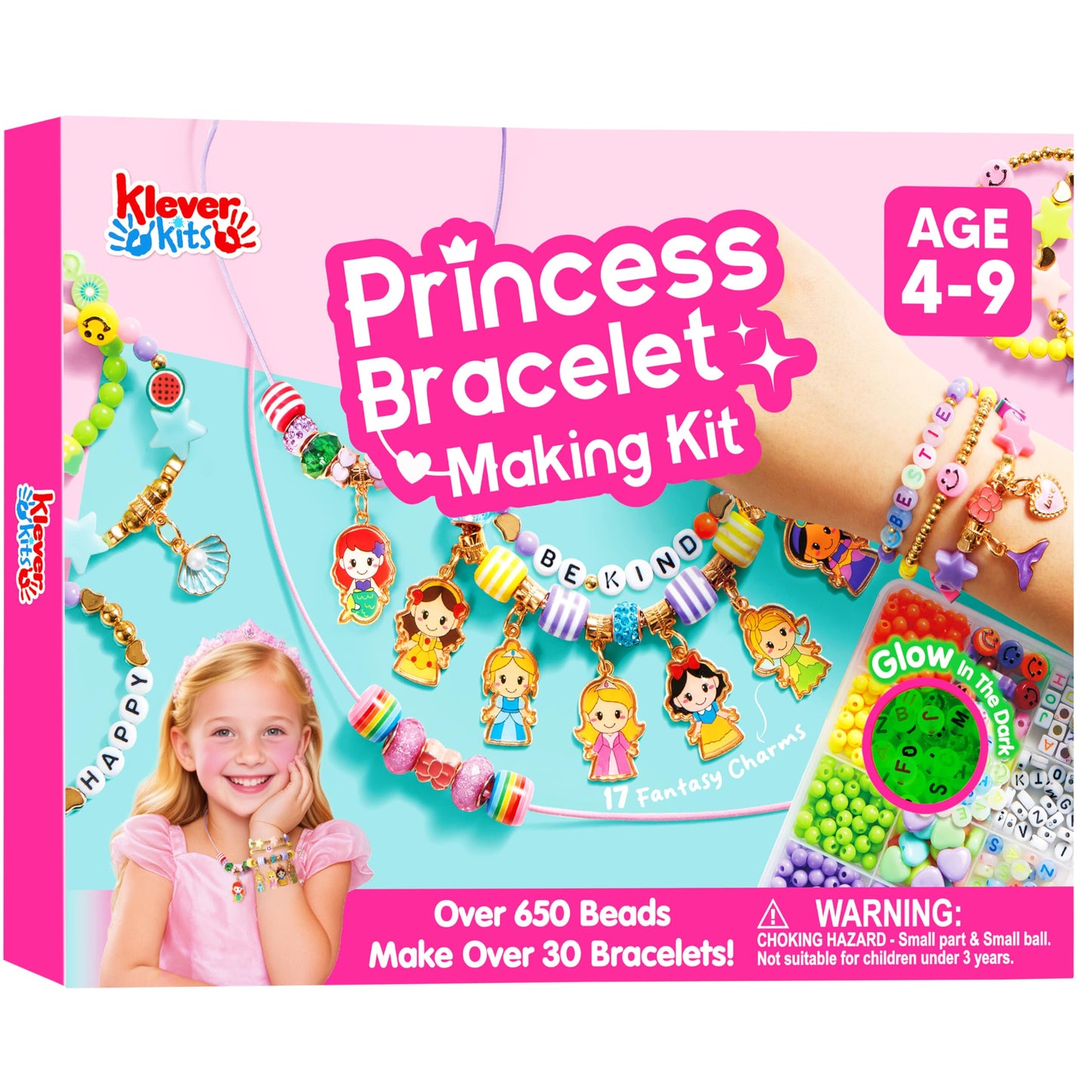 Klever Kits Princess Bracelet Making Kit – 650+ Beads, 30+ Designs, Safe Jewelry Craft for Girls