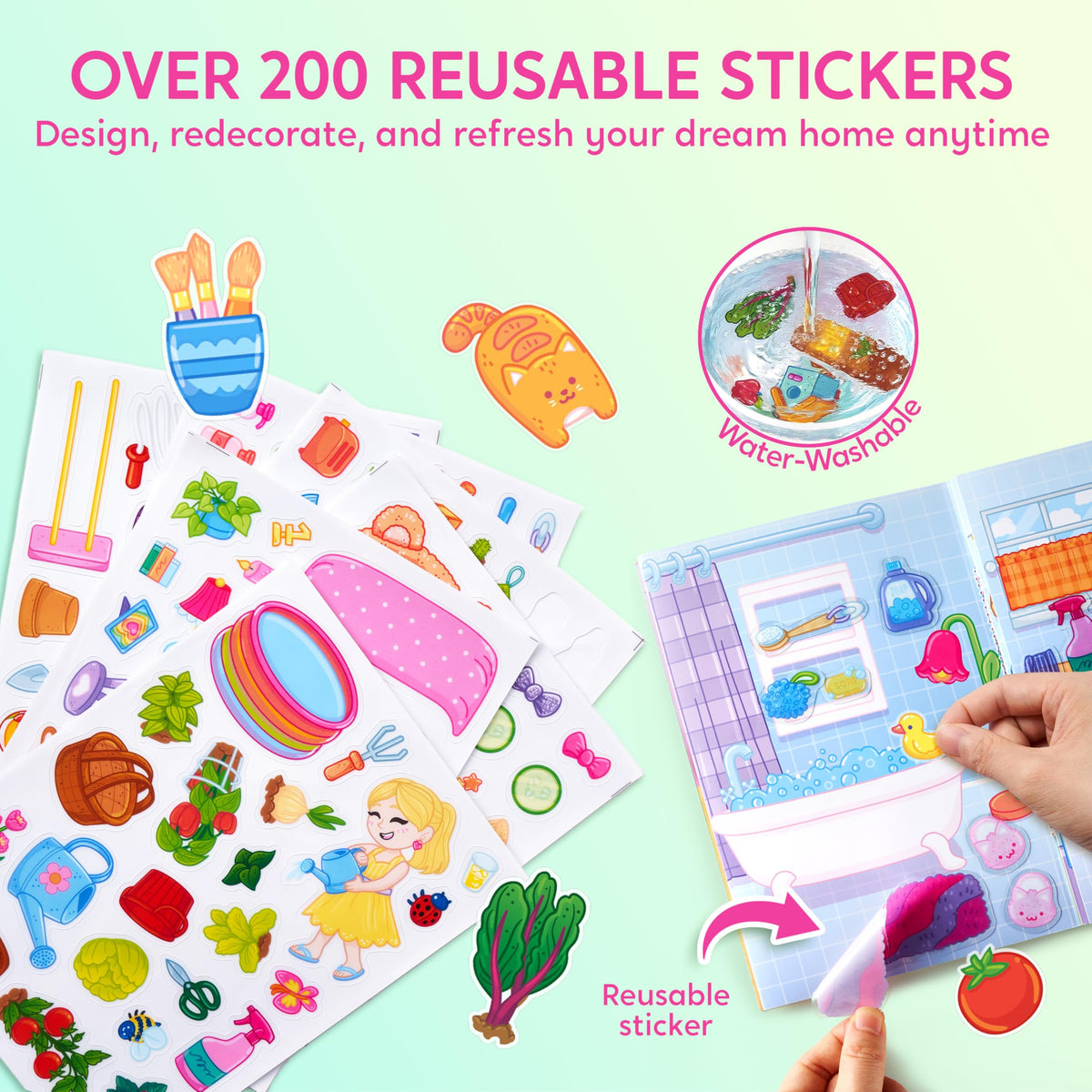 Klever Kits Reusable Sticker Book – My Dream Home Scenes | 200+ Washable Stickers