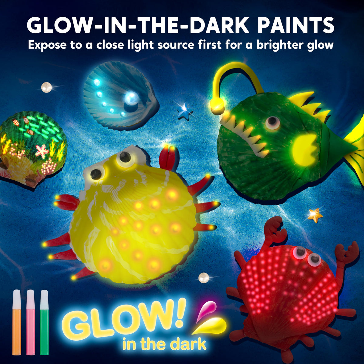 Klever Kits 12 Glow-in-the-Dark Sea Shell Painting Kit – Arts & Crafts for Kids 6-12