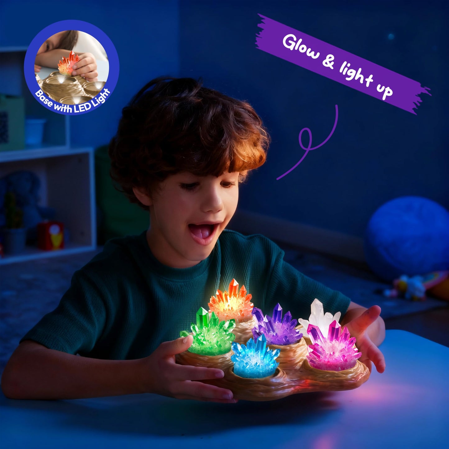 Klever Kits Crystal Growing Lab – 7-Color Kit with Light-Up Base for Kids 8-12 | STEM Toy by Jova