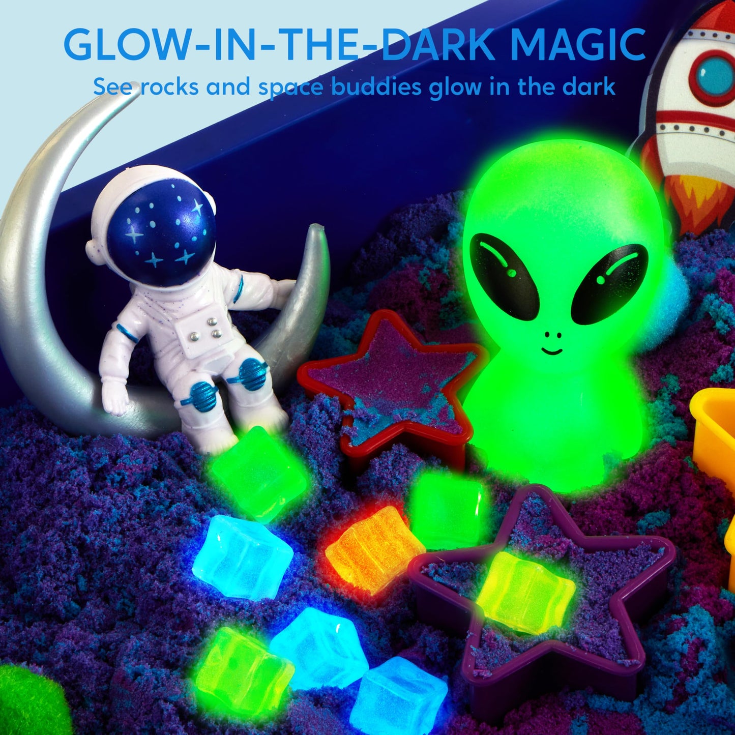 Klever Kits Outer Space Sensory Bin for Toddlers by JOVA – Glow-in-the-Dark Alien & Dual-Color Sand