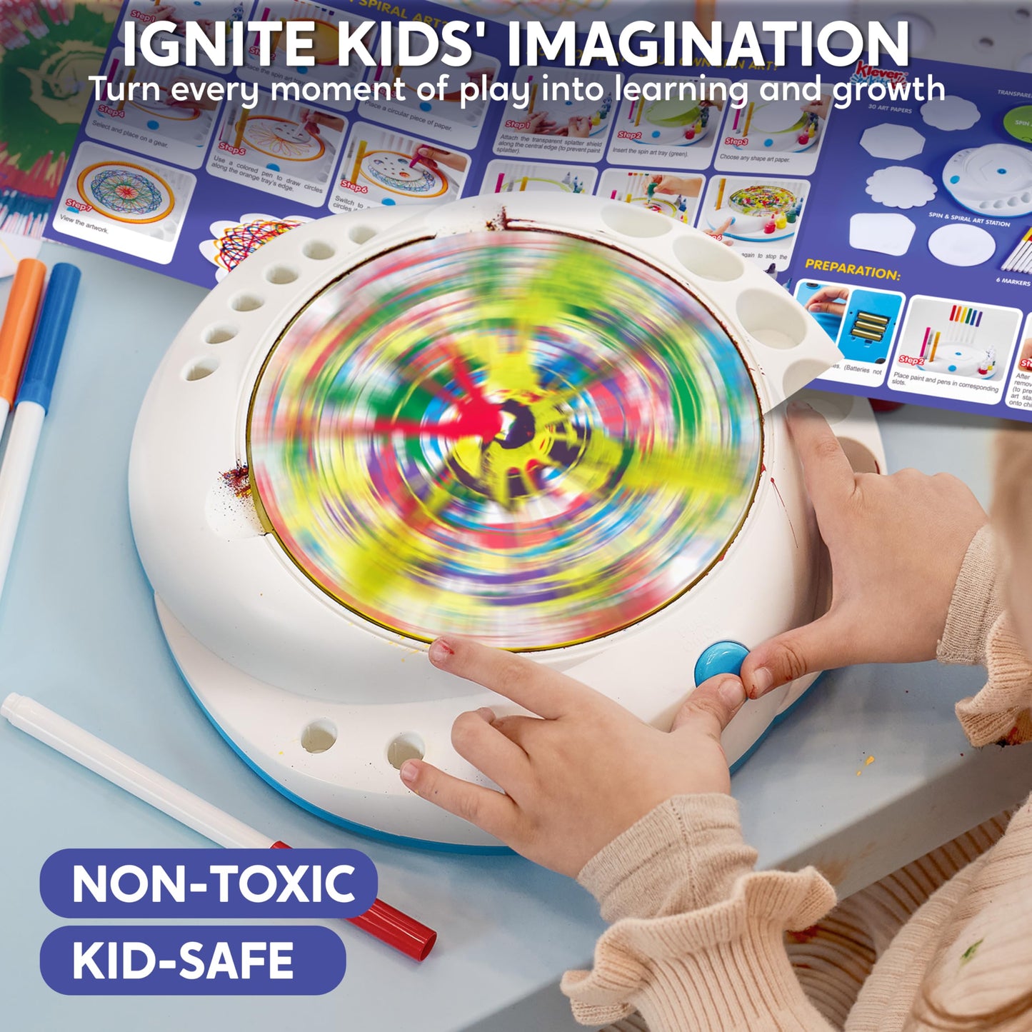 Klever Kits Spin Art for Kids – 2-in-1 Spin & Spiro Art Kit (Ages 6+)