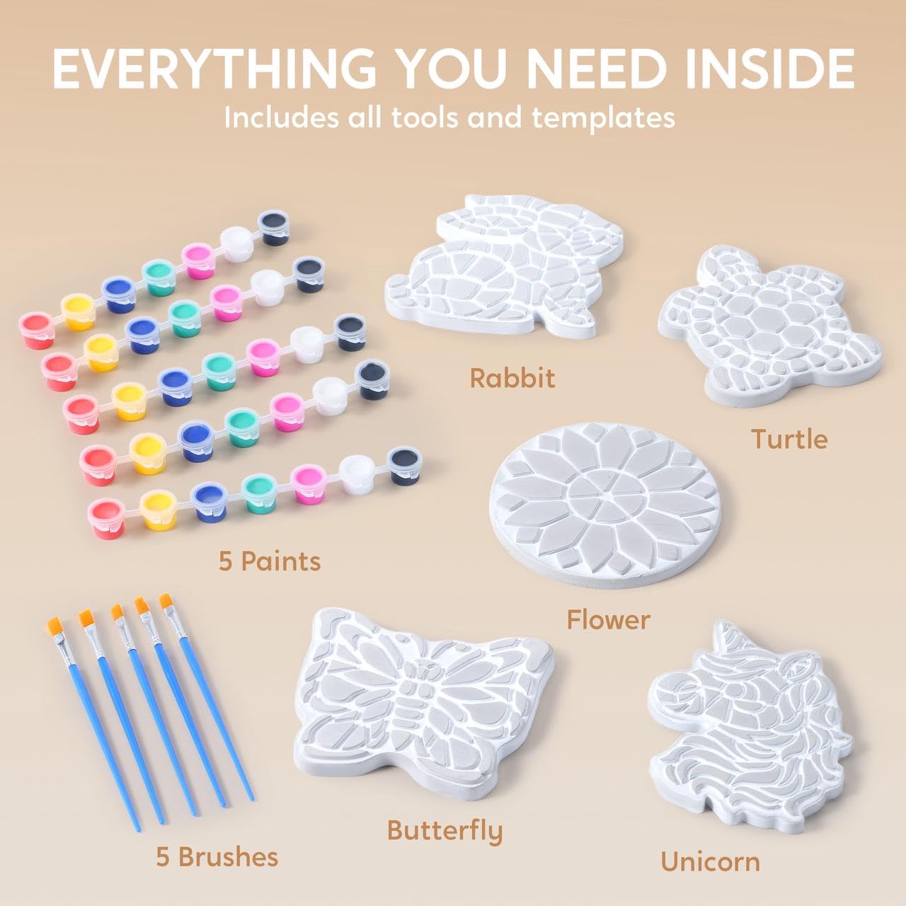 Klever Kits Stepping Stones Painting Kit for Kids – 5 Ceramic Garden Stones