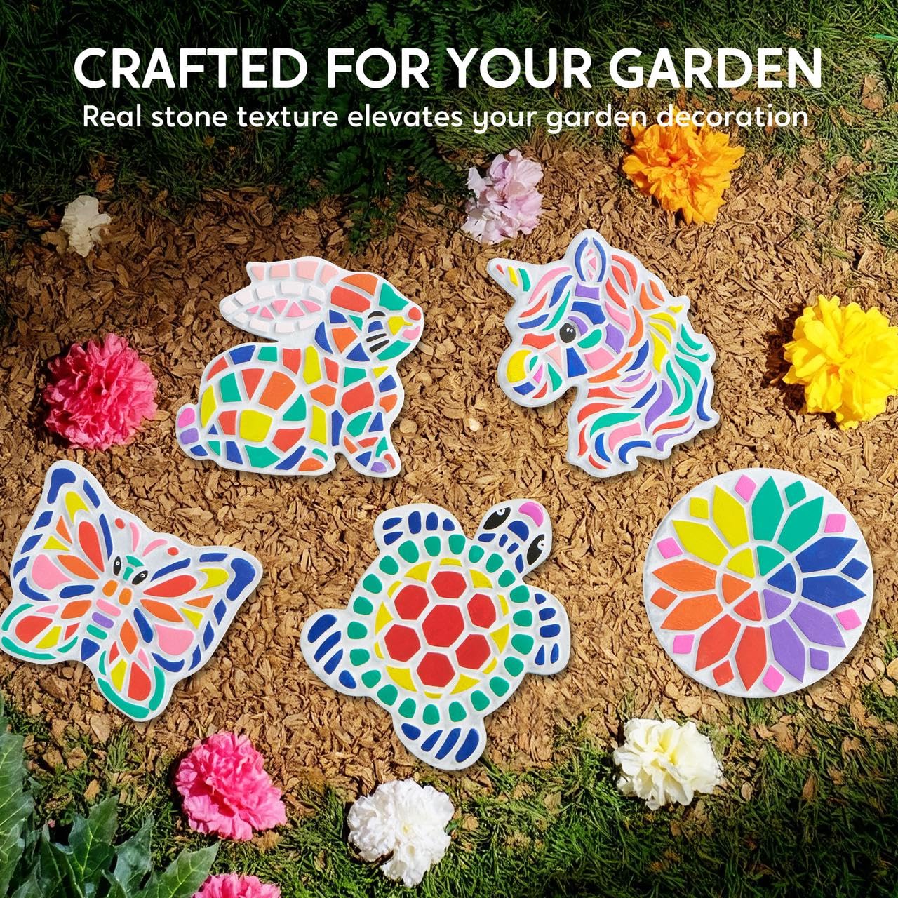Klever Kits Stepping Stones Painting Kit for Kids – 5 Ceramic Garden Stones