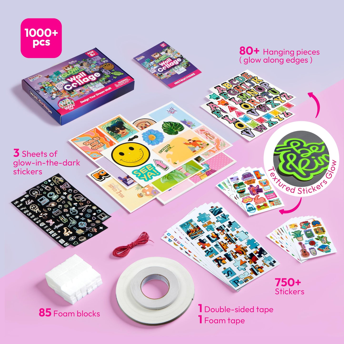 Klever Kits Glow in the Dark Wall Collage – DIY Room Decor for Teens by Jova