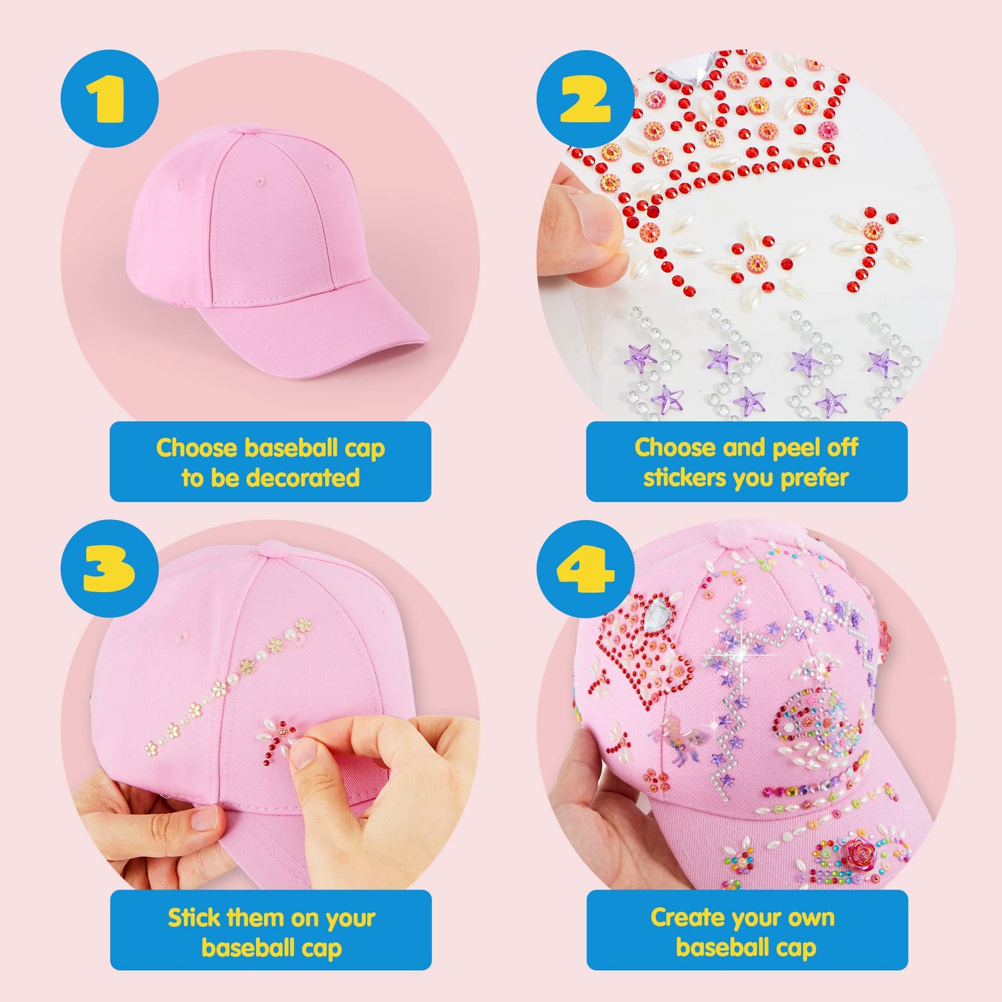Klever Kits Decorate Your Own Baseball Cap – Gems & Stickers DIY Kit for Kids