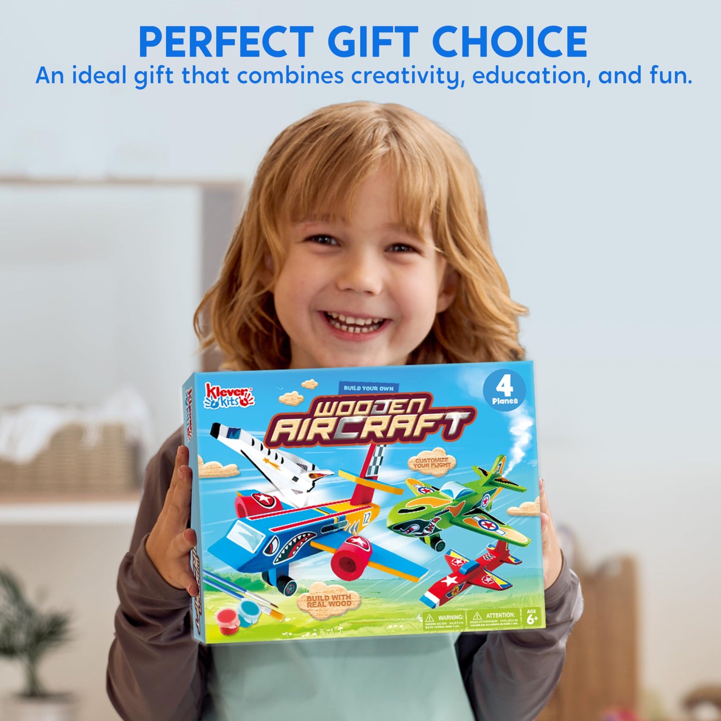Klever Kits: 4 DIY Wooden Aircrafts - Build & Paint Your Own Airplane Craft Kit