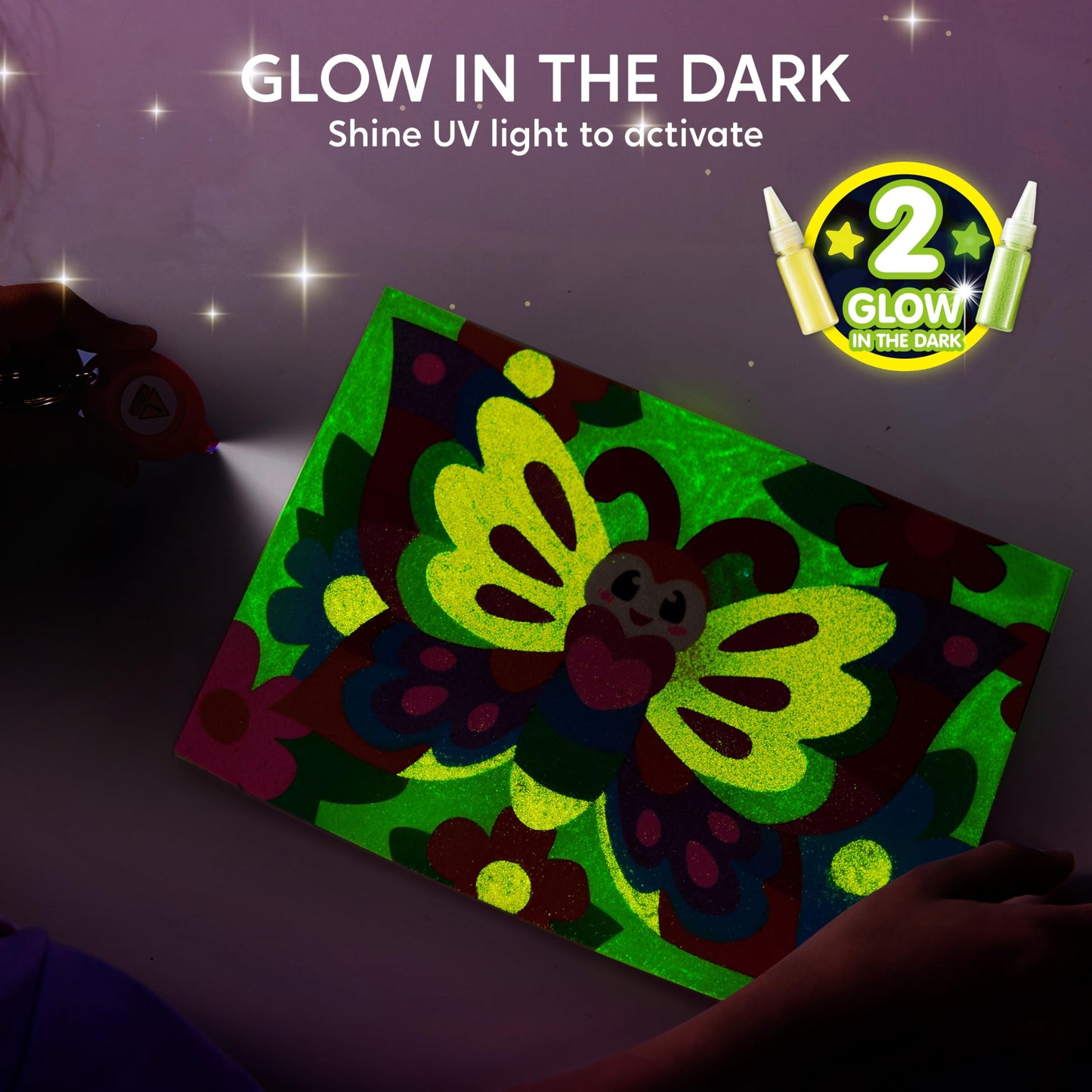 Klever Kits Glow Sand Art Kit for Kids – 14 Colors, 6 Templates, Glow in the Dark