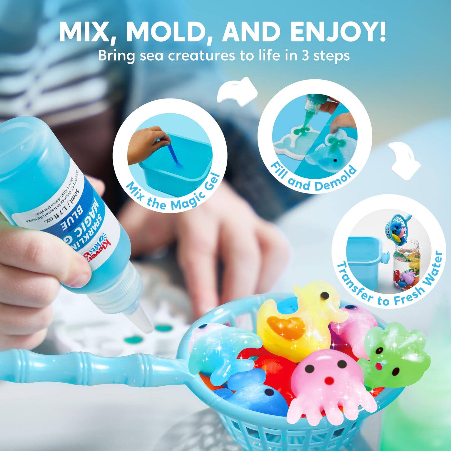 Klever Kits Water Gel Kit — Magic Fairy Water Gel Toy Kit for Kids, 10 Gels, 12 Molds, Preserving Bottle
