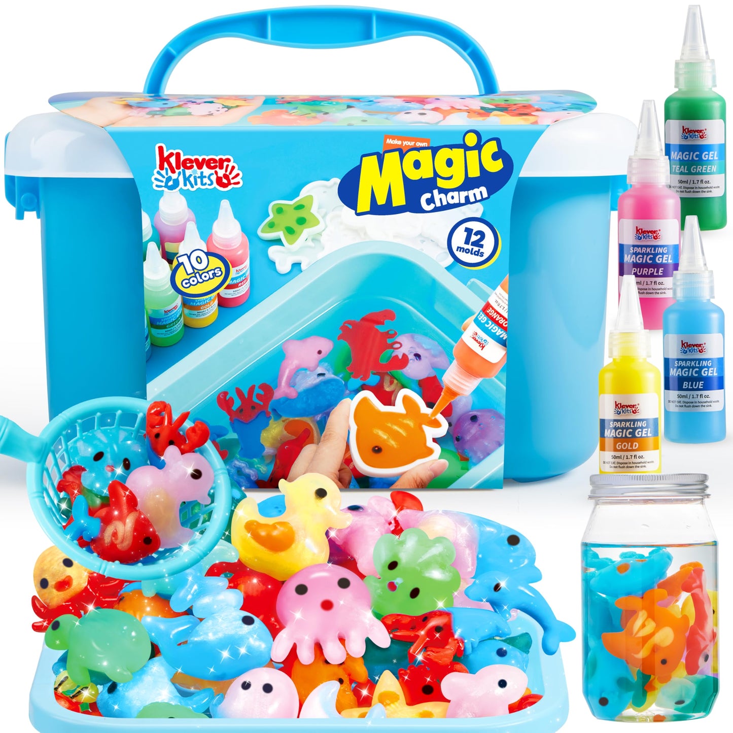 Klever Kits Water Gel Kit — Magic Fairy Water Gel Toy Kit for Kids, 10 Gels, 12 Molds, Preserving Bottle