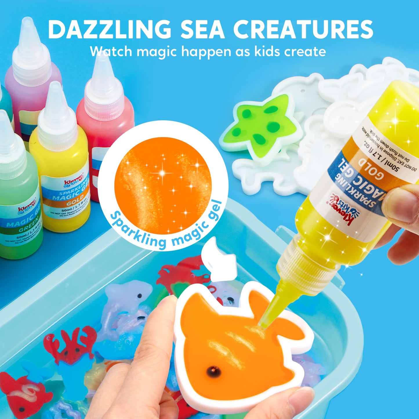 Klever Kits Water Gel Kit — Magic Fairy Water Gel Toy Kit for Kids, 10 Gels, 12 Molds, Preserving Bottle