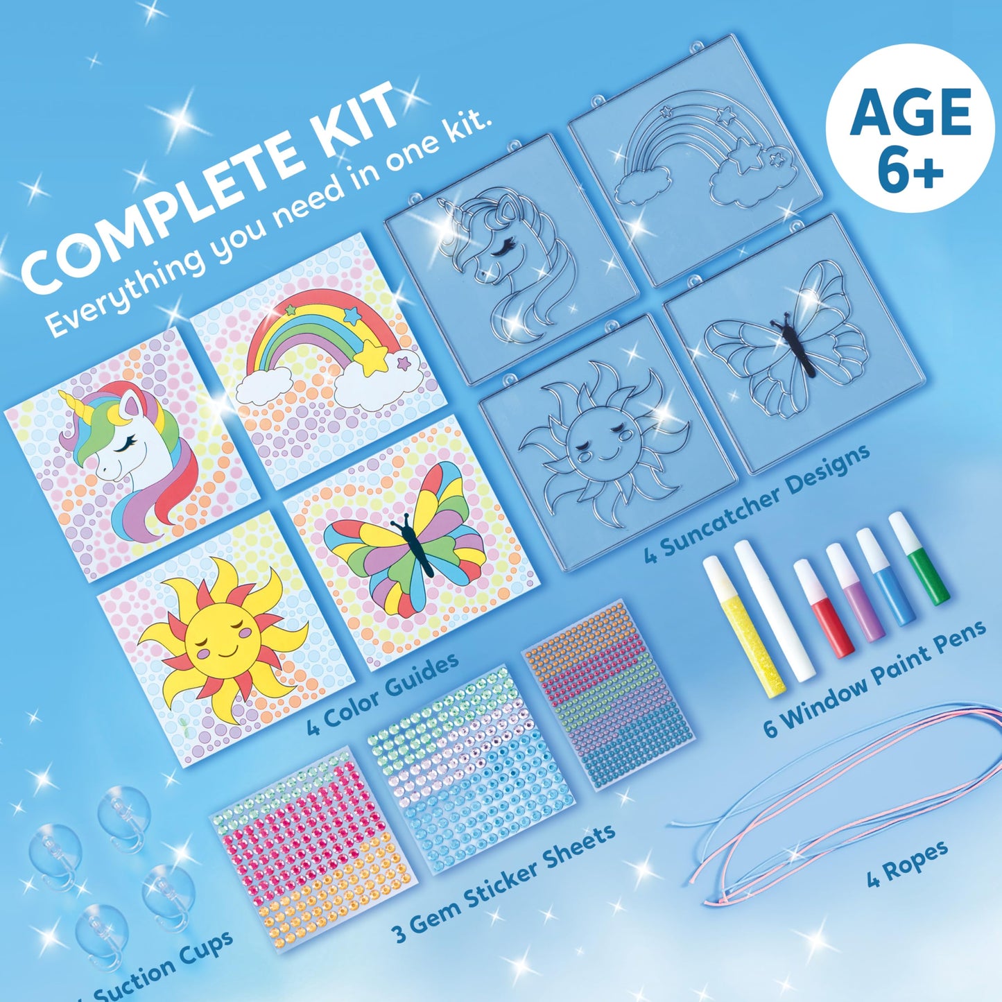 Klever Kits 4PCS Window Art Suncatcher Kit — 2-in-1 Gems & Gels for Kids 6+ | Arts & Crafts Toys