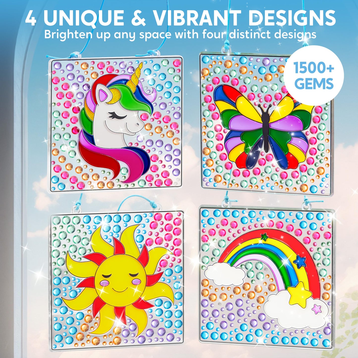 Klever Kits 4PCS Window Art Suncatcher Kit — 2-in-1 Gems & Gels for Kids 6+ | Arts & Crafts Toys