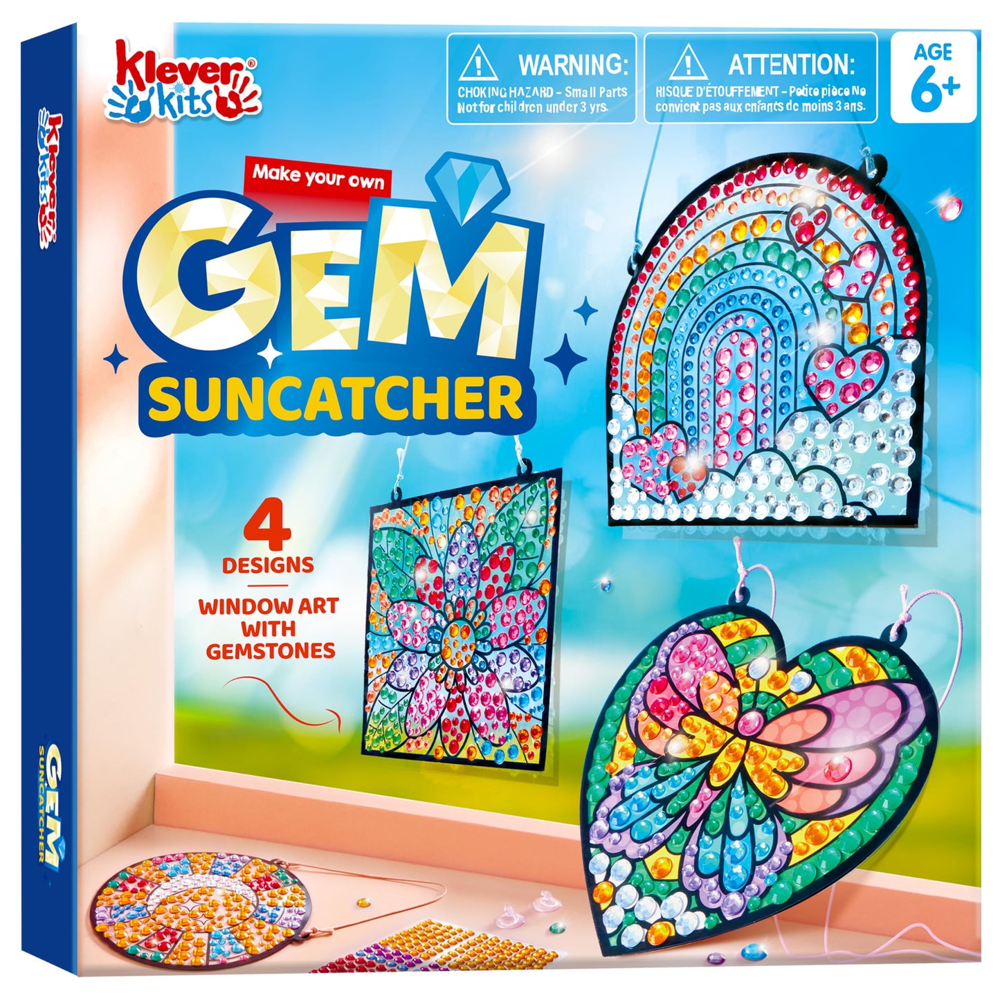 Klever Kits 4PCS Window Art Suncatcher Kit – Fun Gem Painting for Kids 6+