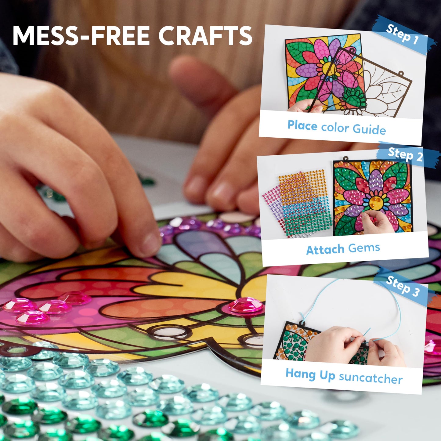 Klever Kits 4PCS Window Art Suncatcher Kit – Fun Gem Painting for Kids 6+
